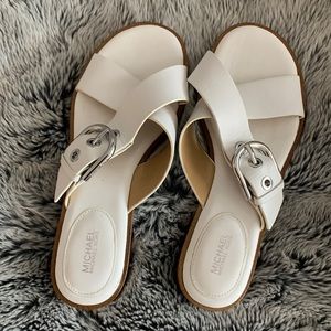 Michael Kors Silver Buckle White Flat Sandals